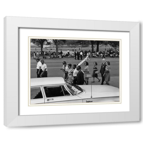 Civil Rights March on Washington-D.C. Marchers walking and sitting under the trees White Modern Wood Framed Art Print with Double Matting by U.S. Archives