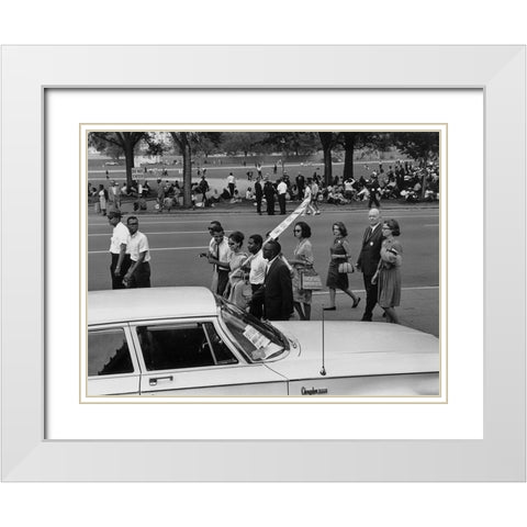 Civil Rights March on Washington-D.C. Marchers walking and sitting under the trees White Modern Wood Framed Art Print with Double Matting by U.S. Archives