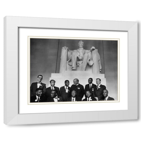 Civil Rights March on Washington-D.C. Leaders of the march in front of the statue of Abraham Lincoln White Modern Wood Framed Art Print with Double Matting by U.S. Archives