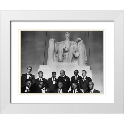 Civil Rights March on Washington-D.C. Leaders of the march in front of the statue of Abraham Lincoln White Modern Wood Framed Art Print with Double Matting by U.S. Archives