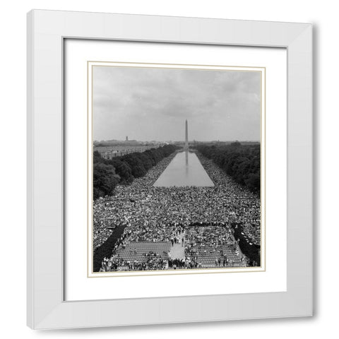 Civil Rights March on Washington-D.C. Aerial view of the crowd assembling White Modern Wood Framed Art Print with Double Matting by U.S. Archives