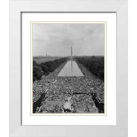 Civil Rights March on Washington-D.C. Aerial view of the crowd assembling White Modern Wood Framed Art Print with Double Matting by U.S. Archives