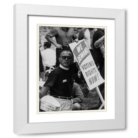 Civil Rights March on Washington-D.C. We Demand Voting Rights Now! White Modern Wood Framed Art Print with Double Matting by U.S. Archives