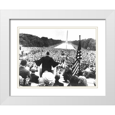 Dr. Martin Luther King Jr. addressing the crowd during the 1957 Prayer Pilgrimage for Freedom White Modern Wood Framed Art Print with Double Matting by U.S. Archives