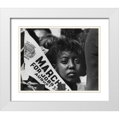 Young Woman at the Civil Rights March on Washington-D.C. with a Banner White Modern Wood Framed Art Print with Double Matting by U.S. Archives