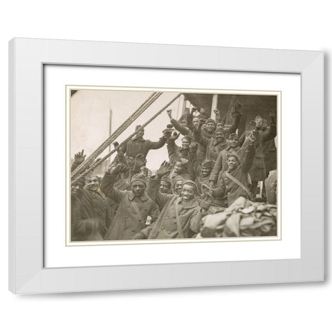 WWI The famous 369th arrive in New York City White Modern Wood Framed Art Print with Double Matting by U.S. Archives