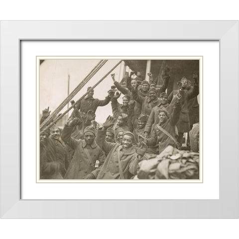 WWI The famous 369th arrive in New York City White Modern Wood Framed Art Print with Double Matting by U.S. Archives