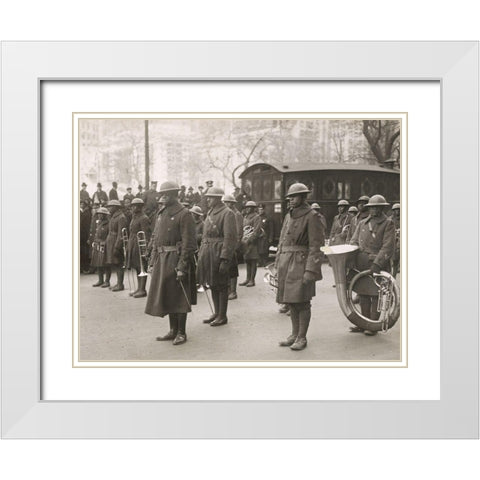 WWI Lieutenant James Europe and his Famous Jazz Band of the 369th Colored Infantry in the Parade on White Modern Wood Framed Art Print with Double Matting by U.S. Archives
