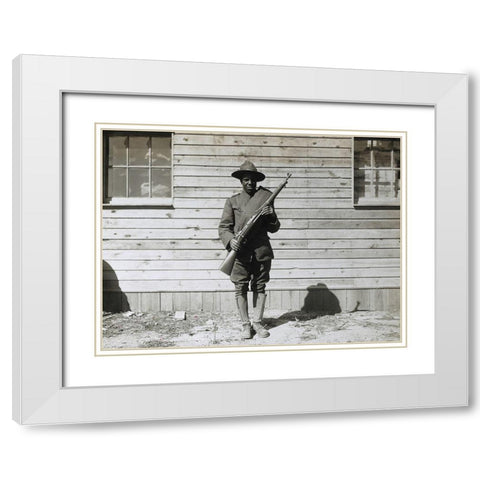 WWI Colored member of the telephone and telegraph battalion at Camp Upton-Long Island White Modern Wood Framed Art Print with Double Matting by U.S. Archives