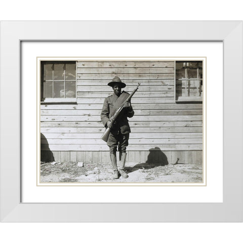 WWI Colored member of the telephone and telegraph battalion at Camp Upton-Long Island White Modern Wood Framed Art Print with Double Matting by U.S. Archives