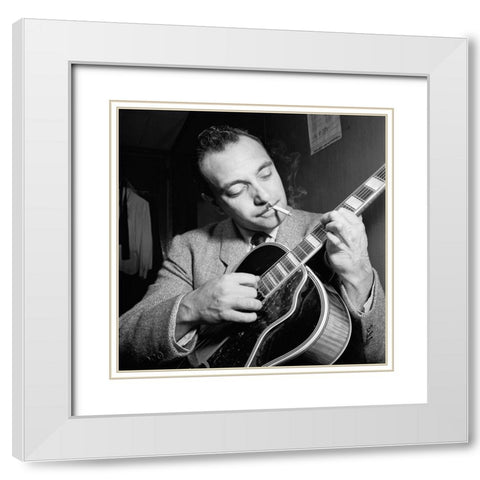 Django Reinhardt White Modern Wood Framed Art Print with Double Matting by Gottlieb, William