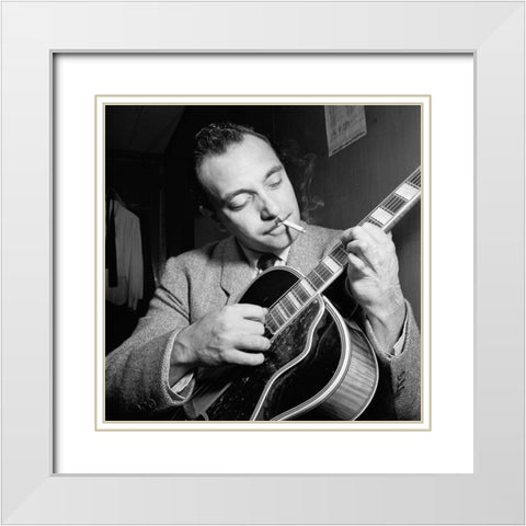 Django Reinhardt White Modern Wood Framed Art Print with Double Matting by Gottlieb, William