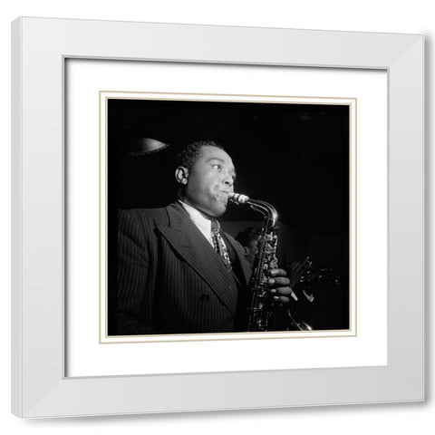 Charlie Parker in the Three Deuces of New York 1947 White Modern Wood Framed Art Print with Double Matting by Gottlieb, William