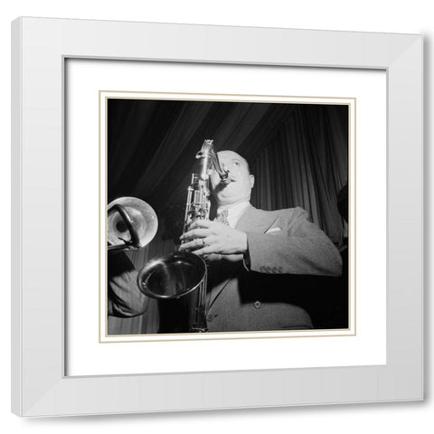 Bud Freeman-Eddie Condons-New York 1947 White Modern Wood Framed Art Print with Double Matting by Gottlieb, William