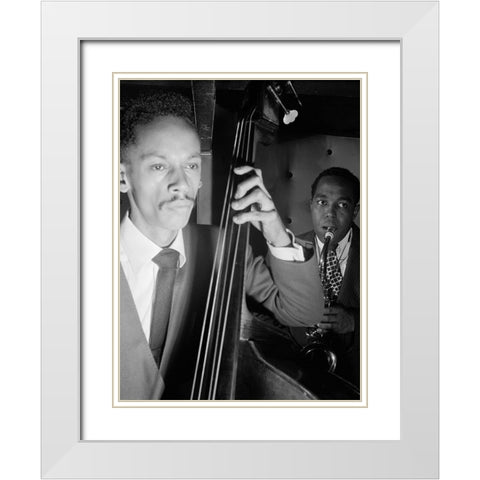 Charlie Parker-Tommy Potter-and Max Roach-Three Deuces-New York 1947 White Modern Wood Framed Art Print with Double Matting by Gottlieb, William