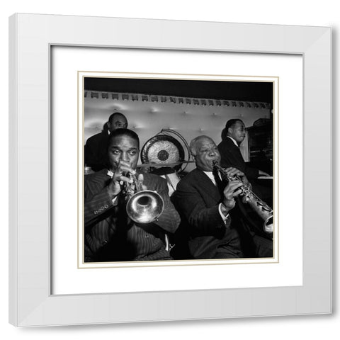 Freddie Moore-Hot Lips Page-Sidney Bechet New York 1947 White Modern Wood Framed Art Print with Double Matting by Gottlieb, William
