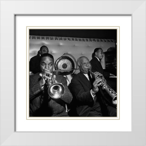 Freddie Moore-Hot Lips Page-Sidney Bechet New York 1947 White Modern Wood Framed Art Print with Double Matting by Gottlieb, William