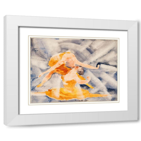 Two Women Acrobats White Modern Wood Framed Art Print with Double Matting by Demuth, Charles