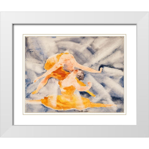 Two Women Acrobats White Modern Wood Framed Art Print with Double Matting by Demuth, Charles