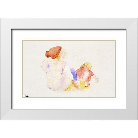 Woman with Child in Red Suit White Modern Wood Framed Art Print with Double Matting by Demuth, Charles