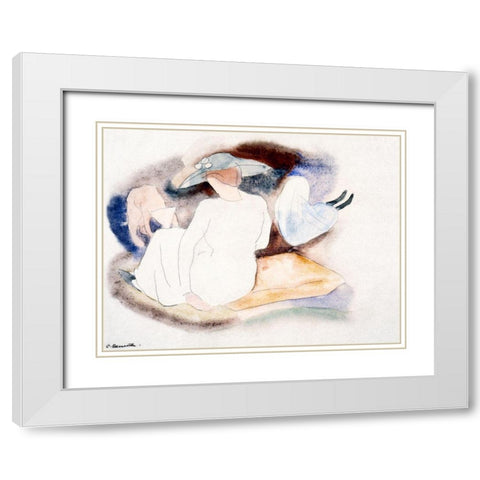 Woman with Hat and 2 Figures White Modern Wood Framed Art Print with Double Matting by Demuth, Charles
