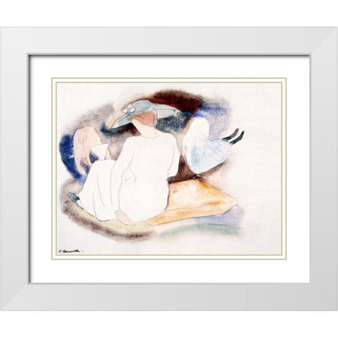 Woman with Hat and 2 Figures White Modern Wood Framed Art Print with Double Matting by Demuth, Charles