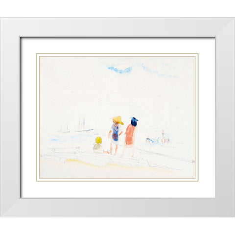 Two Women and Child on Beach White Modern Wood Framed Art Print with Double Matting by Demuth, Charles
