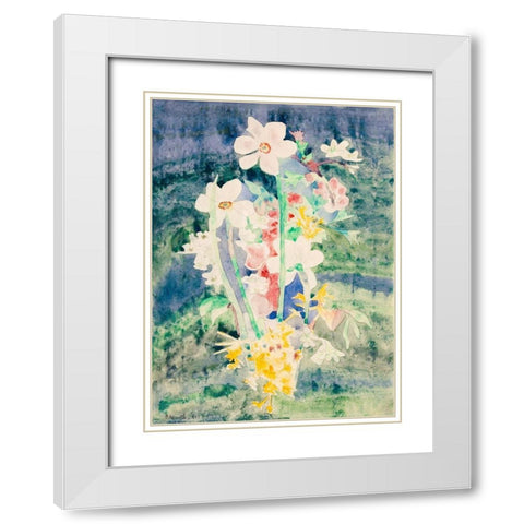 Narcissi White Modern Wood Framed Art Print with Double Matting by Demuth, Charles