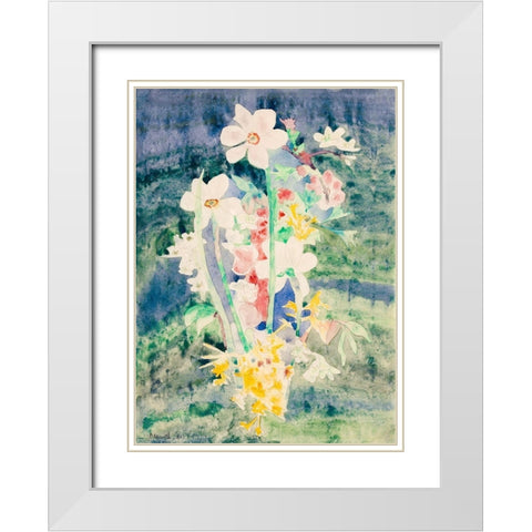 Narcissi White Modern Wood Framed Art Print with Double Matting by Demuth, Charles