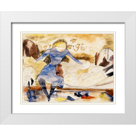 Nana Visiting her Friend Satin White Modern Wood Framed Art Print with Double Matting by Demuth, Charles