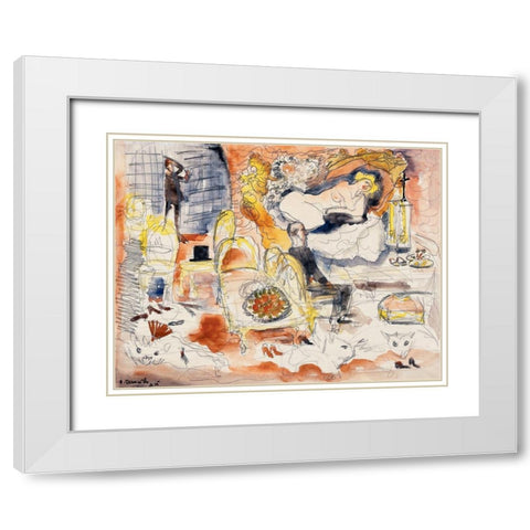 Count Muffat Discovers Nana with the Marquis de Chouard White Modern Wood Framed Art Print with Double Matting by Demuth, Charles