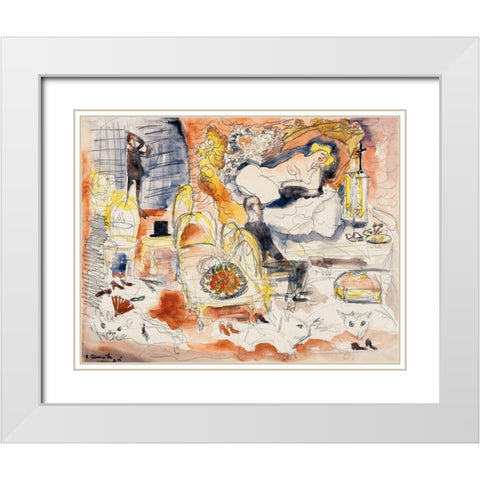 Count Muffat Discovers Nana with the Marquis de Chouard White Modern Wood Framed Art Print with Double Matting by Demuth, Charles