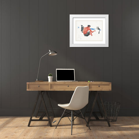 The Artist on the Beach Sketching White Modern Wood Framed Art Print with Double Matting by Demuth, Charles