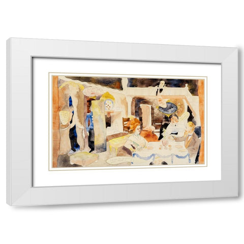 Lulu and Alva Schön at Lunch White Modern Wood Framed Art Print with Double Matting by Demuth, Charles