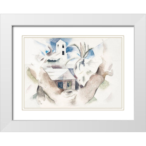 Bermuda No. 1-Tree and House White Modern Wood Framed Art Print with Double Matting by Demuth, Charles