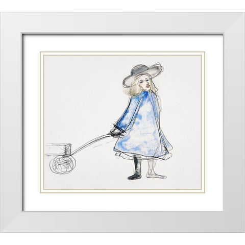 Girl Pulling Wagon White Modern Wood Framed Art Print with Double Matting by Demuth, Charles