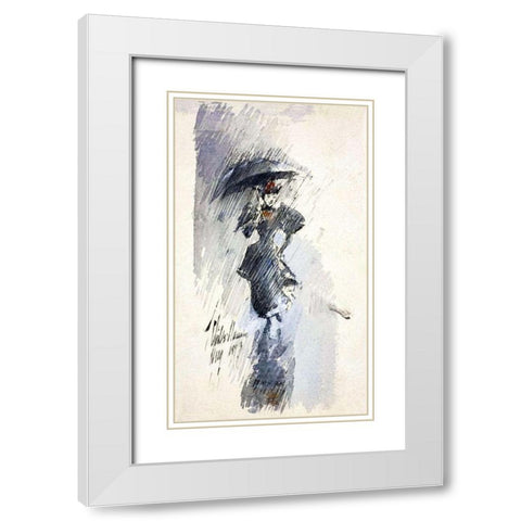 Woman with Umbrella White Modern Wood Framed Art Print with Double Matting by Hassam, Childe
