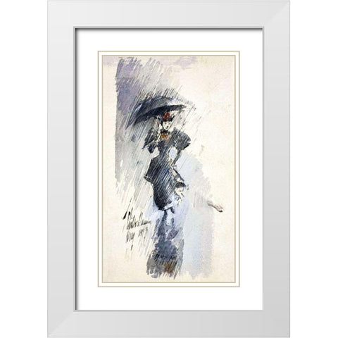 Woman with Umbrella White Modern Wood Framed Art Print with Double Matting by Hassam, Childe