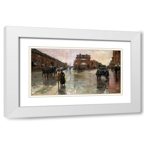 Rainy Day-Boston White Modern Wood Framed Art Print with Double Matting by Hassam, Childe