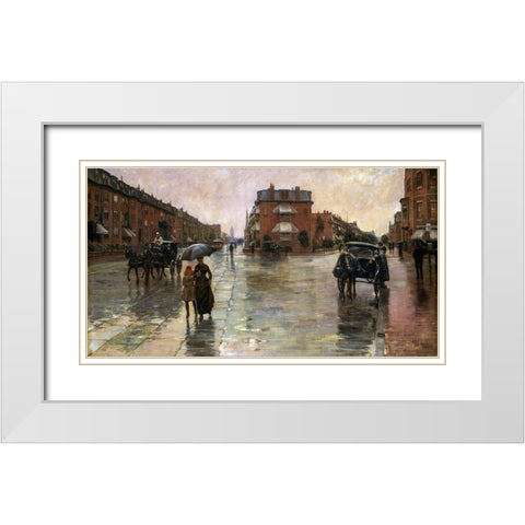 Rainy Day-Boston White Modern Wood Framed Art Print with Double Matting by Hassam, Childe