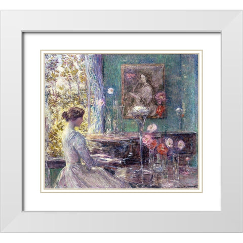 Improvisation White Modern Wood Framed Art Print with Double Matting by Hassam, Childe