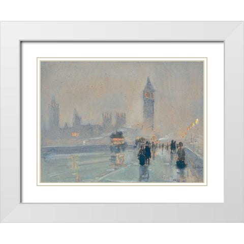 Big Ben White Modern Wood Framed Art Print with Double Matting by Hassam, Childe