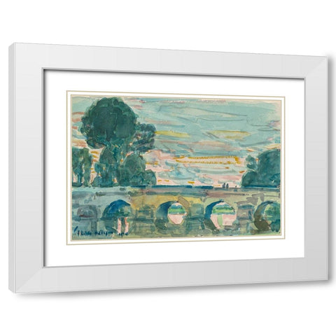 The Bridge at Grez White Modern Wood Framed Art Print with Double Matting by Hassam, Childe