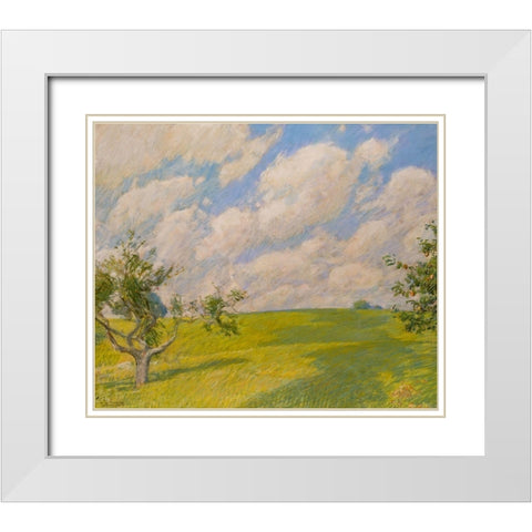 September Clouds White Modern Wood Framed Art Print with Double Matting by Hassam, Childe