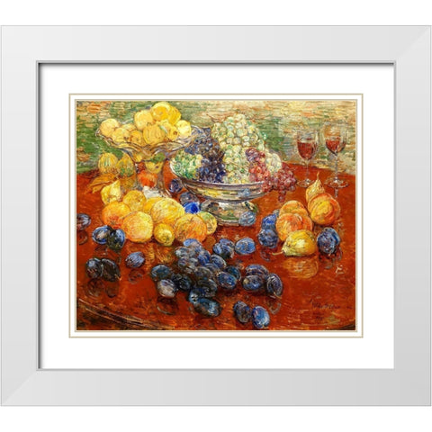 Oregon Still Life White Modern Wood Framed Art Print with Double Matting by Hassam, Childe