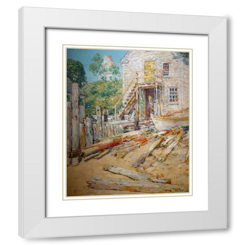 Riggers Shop-Provincetown-Mass White Modern Wood Framed Art Print with Double Matting by Hassam, Childe