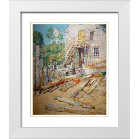 Riggers Shop-Provincetown-Mass White Modern Wood Framed Art Print with Double Matting by Hassam, Childe