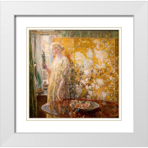 Tanagra White Modern Wood Framed Art Print with Double Matting by Hassam, Childe
