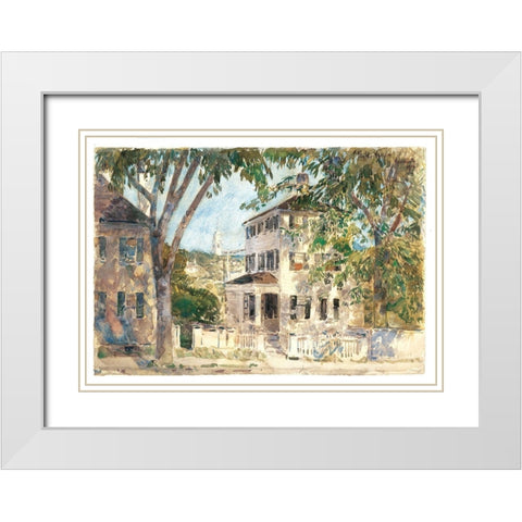 Street in Portsmouth White Modern Wood Framed Art Print with Double Matting by Hassam, Childe