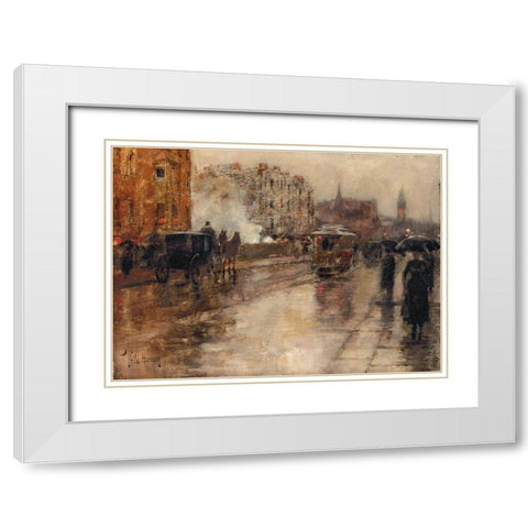 Rainy Day-Boston White Modern Wood Framed Art Print with Double Matting by Hassam, Childe